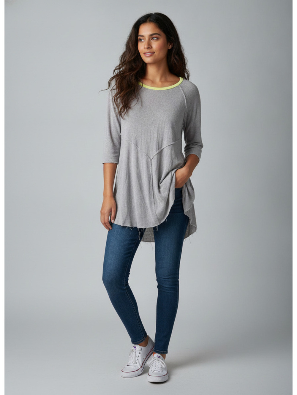 Intimately Free People weekends hippy boho lime grey Long Sleeve Tunic Top Large